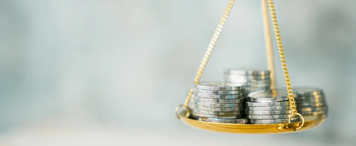Coins on a scale to represent wages